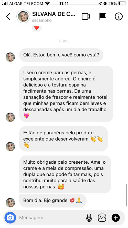 Depoimento do Creme Para Pernas Cansadas Allkkare