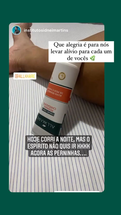 Depoimento do Creme Para Pernas Cansadas Allkkare